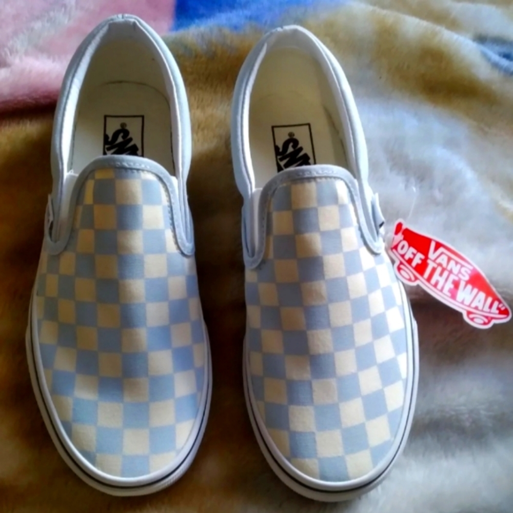Brand new never worn in box with tags Vans checkered slip ons